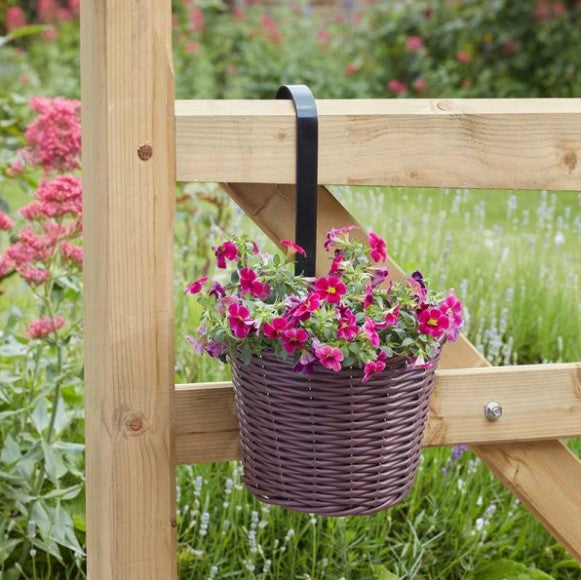 8" Faux Rattan Hanging Pot - Chestnut