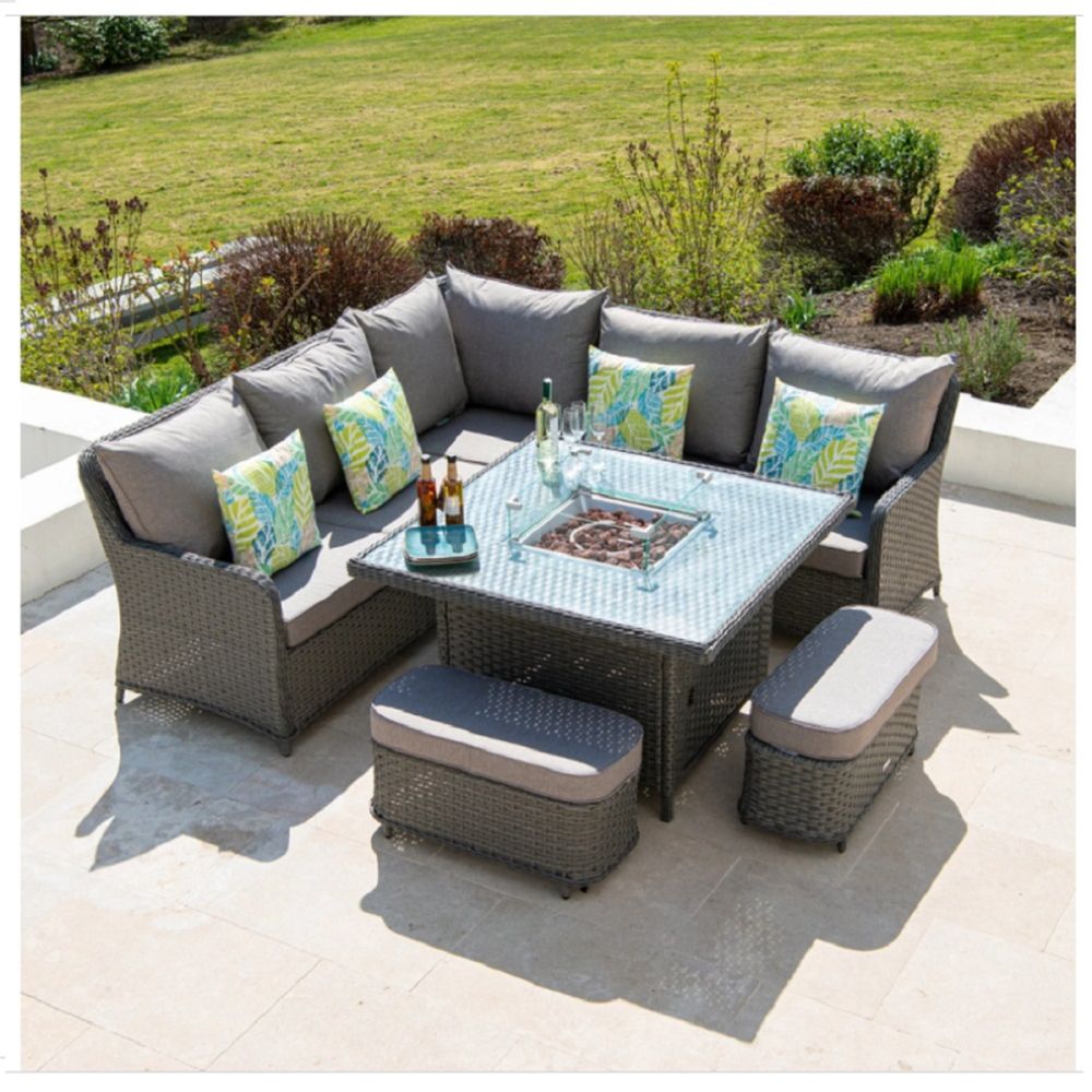 Aspen Grey 2.3m Casual Fire Pit Dining Set