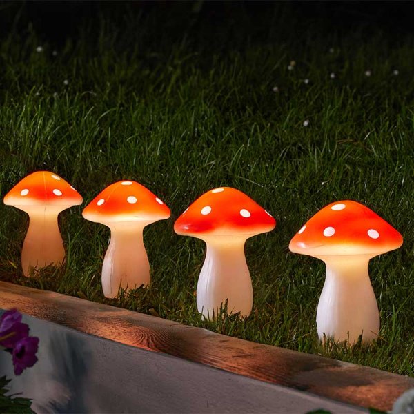 Fairy Mushroom Stake Lights Set Of 4