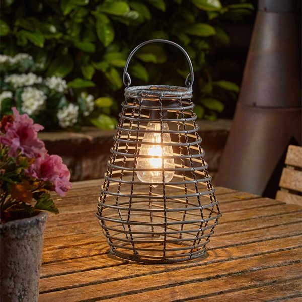 Faux Rattan Maris Lantern - Slate