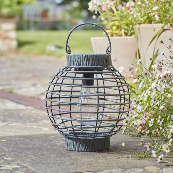 Faux Rattan Terra Lantern - Slate