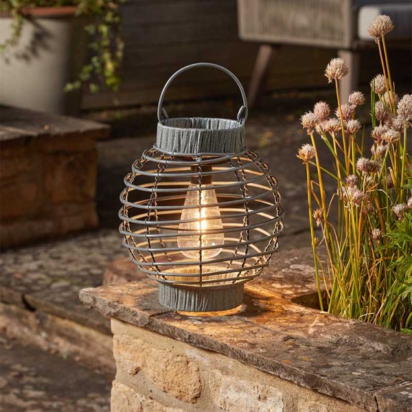 Faux Rattan Terra Lantern - Slate